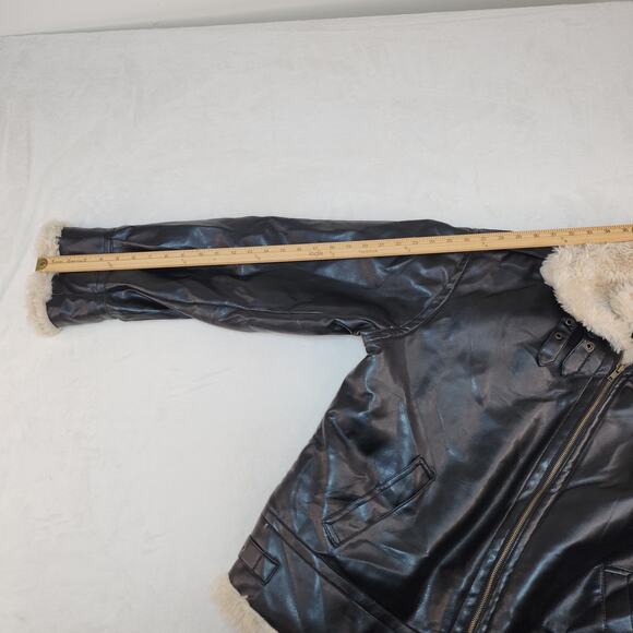 B3 Pilot Aviator Bomber Jacket Mens 2XL Black Faux Shearling Faux Leather Zip - Picture 15 of 16